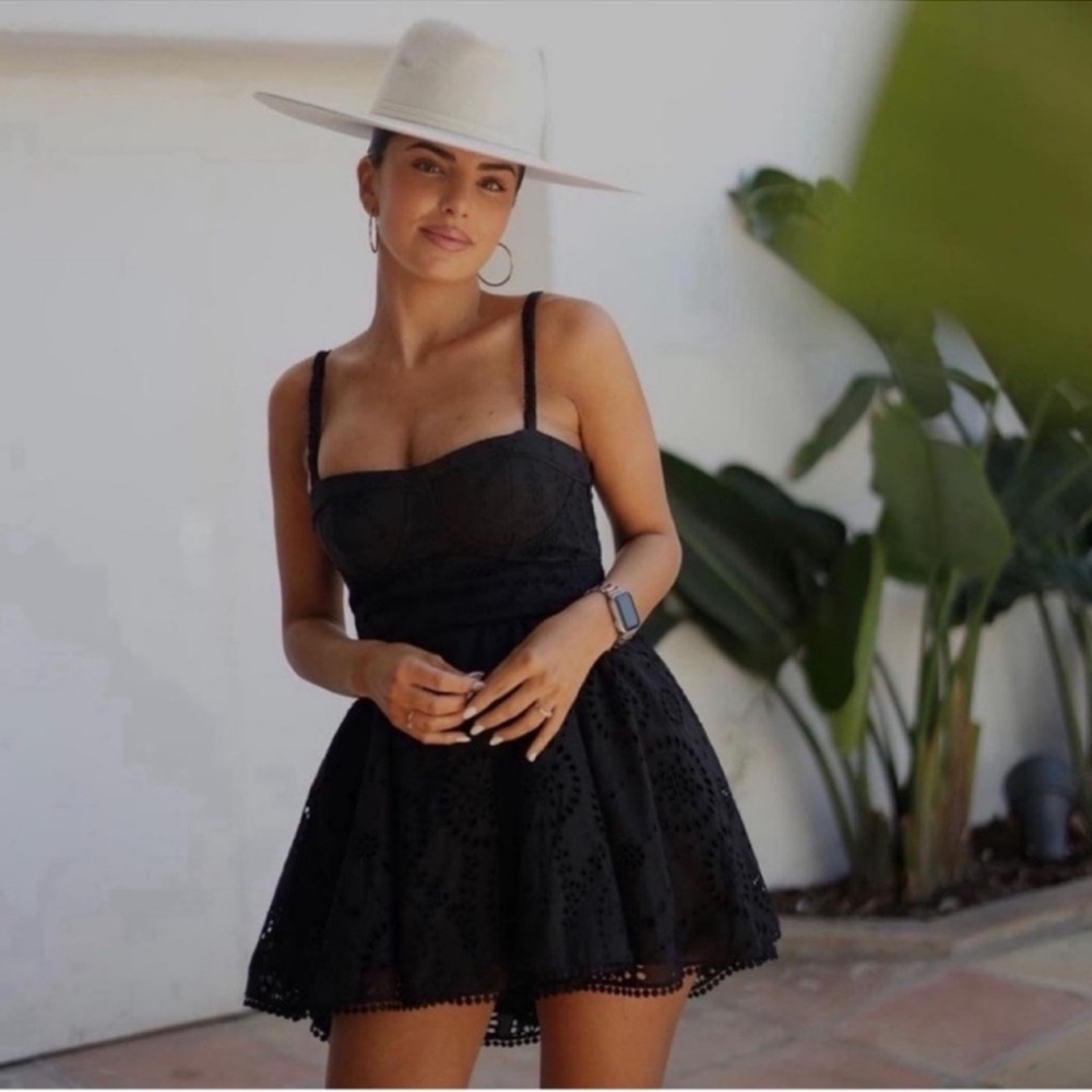 Zara Black Eyelet Mini Dress corset like bodice small